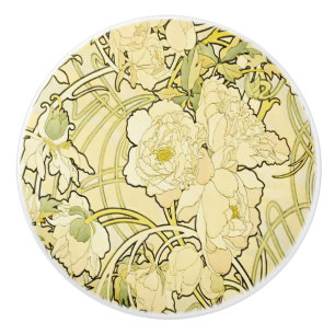 Alphonse Mucha Peonies Art Nouveau Floral Pattern Ceramic Knob