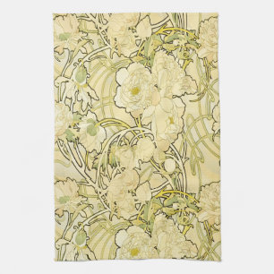 Alphonse Mucha Peonies Art Nouveau Floral Pattern Kitchen Towel