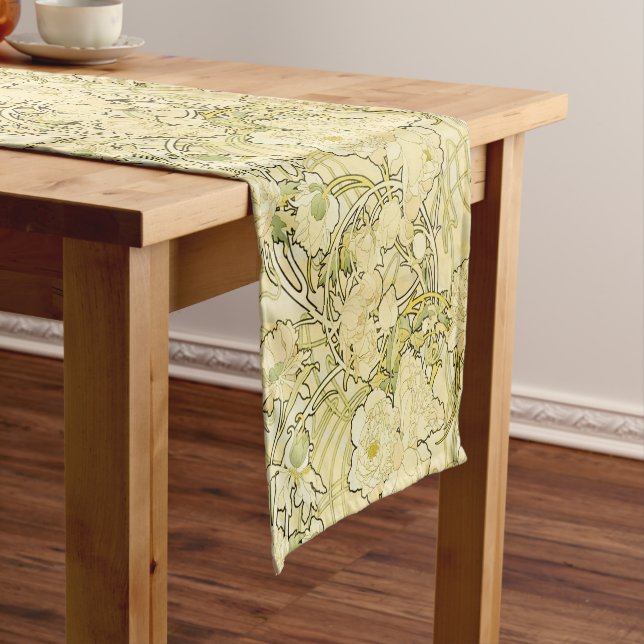 Alphonse Mucha Peonies Art Nouveau Floral Pattern Long Table Runner (In Situ)