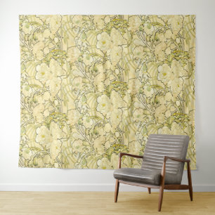 Alphonse Mucha Peonies Art Nouveau Floral Pattern Tapestry