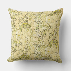 Alphonse Mucha Peonies Art Nouveau Floral Pattern Throw Pillow