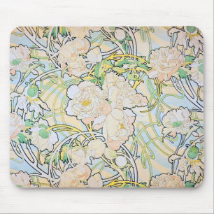 Alphonse Mucha Peonies Mouse Pad