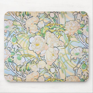 Alphonse Mucha Peonies Mouse Pad