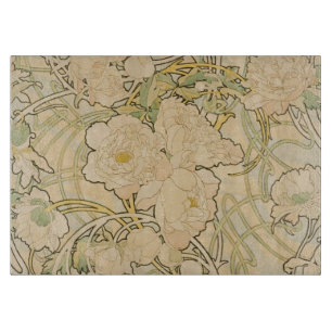 Alphonse Mucha Peonies Peony Roses Fawn 1897 Cutting Board
