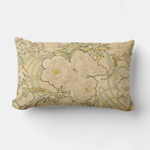 Alphonse Mucha Peonies Peony Roses Fawn 1897 Lumbar Pillow
