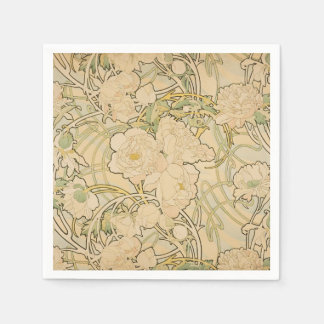 Alphonse Mucha Peonies Peony Roses Fawn 1897 Napkin