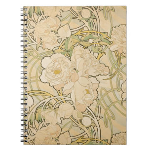 Alphonse Mucha Peonies Peony Roses Fawn 1897 Notebook