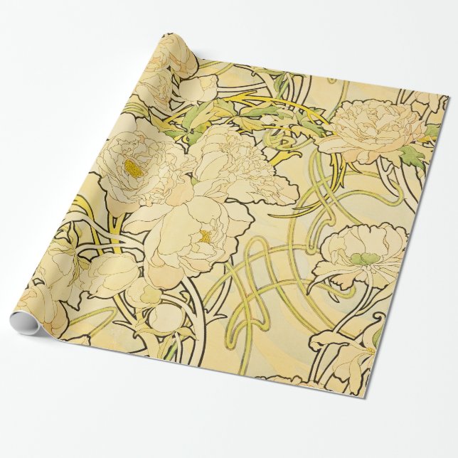 Alphonse Mucha - Peonies Wrapping Paper (Unrolled)