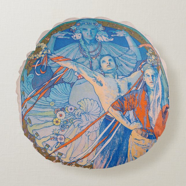 Alphonse Mucha Poster for Sokol Festival (1926) Round Pillow (Front)