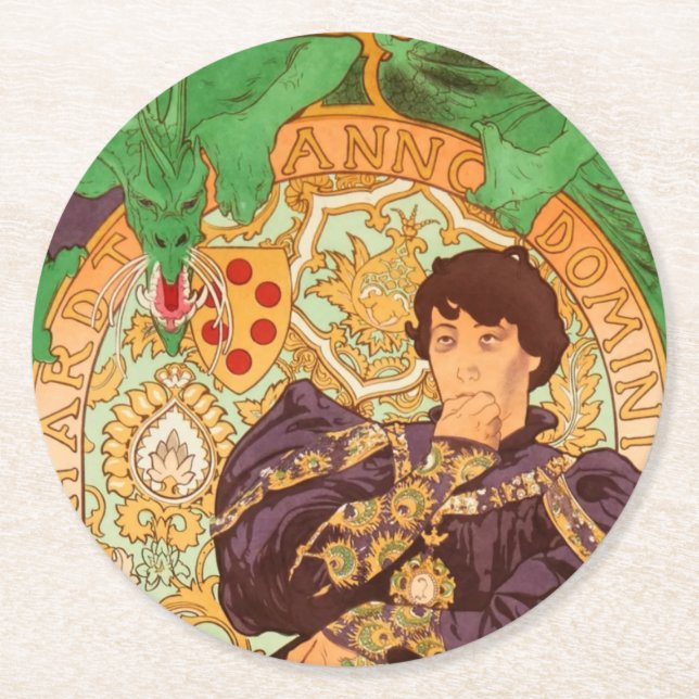 Alphonse Mucha Prince and Dragon Round Paper Coaster (Front)