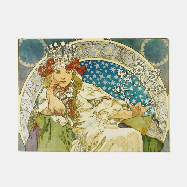 Alphonse Mucha Princess Hyacinth Art Nouveau Doormat (Front)