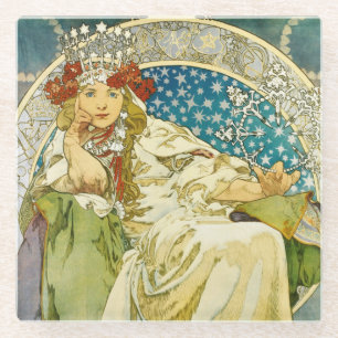 Alphonse Mucha Princess Hyacinth Art Nouveau Glass Coaster