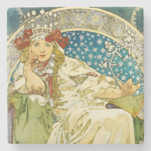 Alphonse Mucha Princess Hyacinth Art Nouveau Stone Coaster