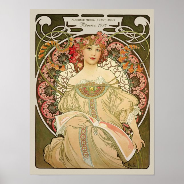 Alphonse Mucha Rêverie Daydream CC0105 Art Nouveau Poster (Front)