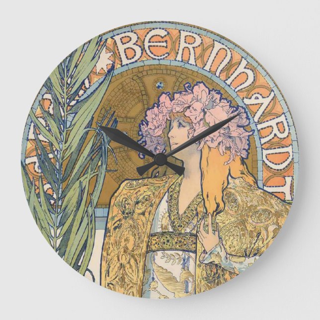 Alphonse Mucha - Sarah Bernhard Painting Large Clock (Front)