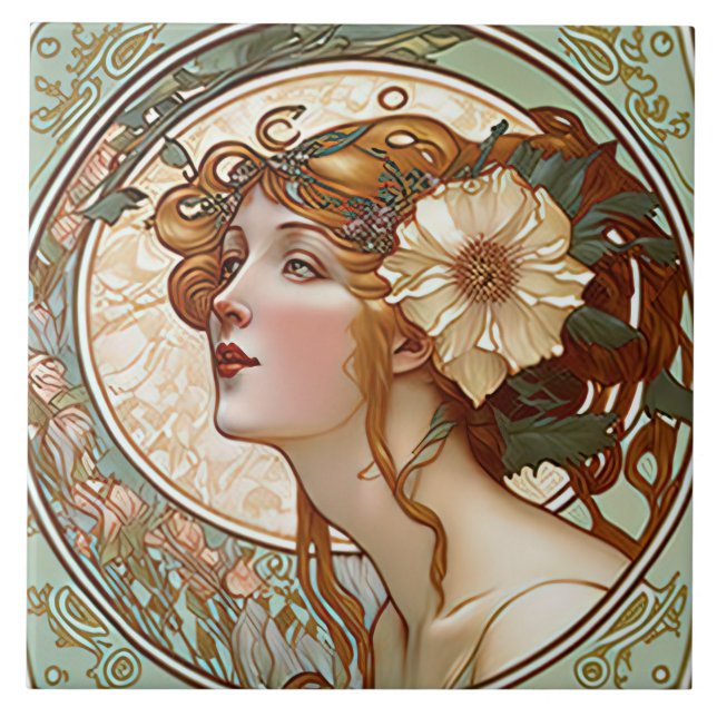 Alphonse Mucha Sarah Bernhardt Art Nouveau Ceramic Tile (Front)