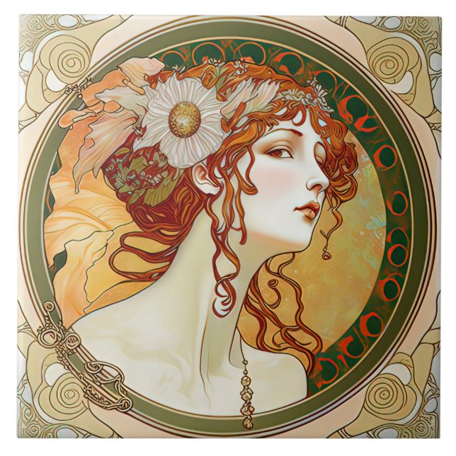 Alphonse Mucha Sarah Bernhardt Art Nouveau Ceramic Tile (Front)