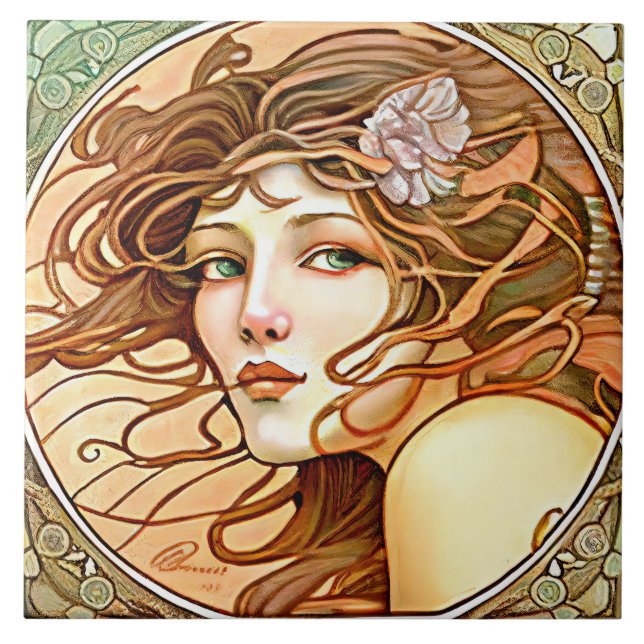 Alphonse Mucha Sarah Bernhardt Art Nouveau Tile (Front)