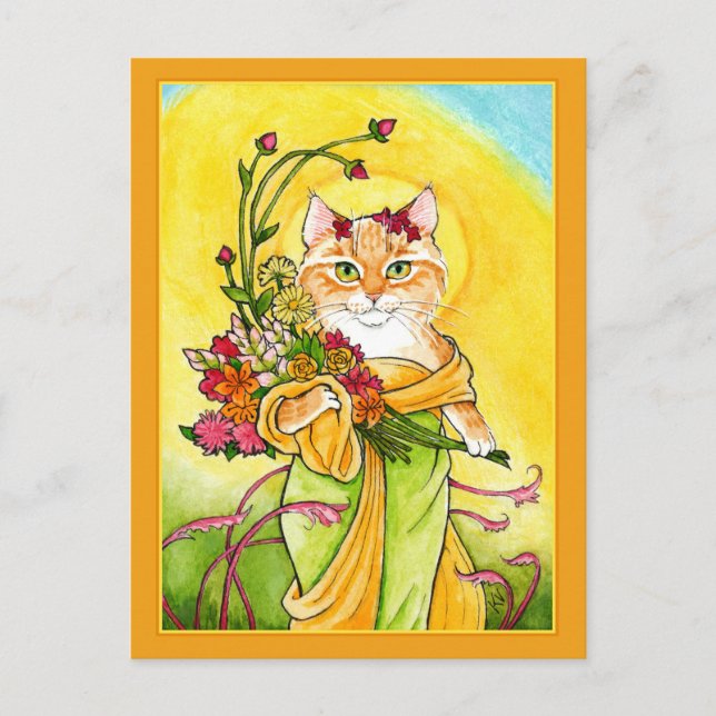 Alphonse Mucha spoof cute cat Spring postcard (Front)