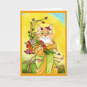 Alphonse Mucha spoof mignon chat carte de voeux