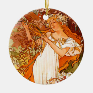 Alphonse Mucha Spring Ceramic Ornament
