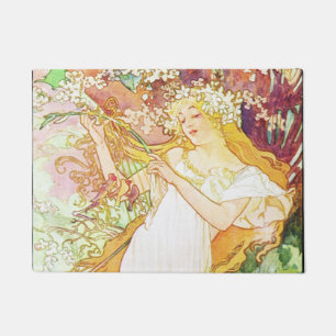 Alphonse Mucha Spring Floral Vintage Art Nouveau Doormat