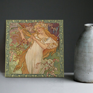 Alphonse Mucha Spring Season Art Nouveau Vintage Tile