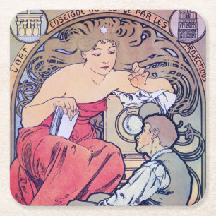 Alphonse Mucha Square Paper Coaster