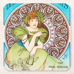 Alphonse Mucha Square Paper Coaster