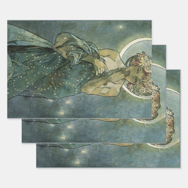 Alphonse Mucha Stunning Art Nouveau Woman #18 Wrapping Paper Sheet (Set)