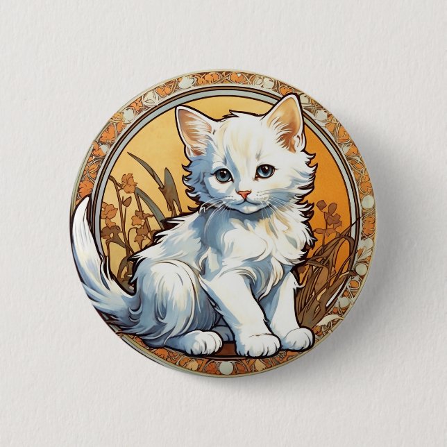 Alphonse Mucha Style Cat 2 Inch Round Button (Front)