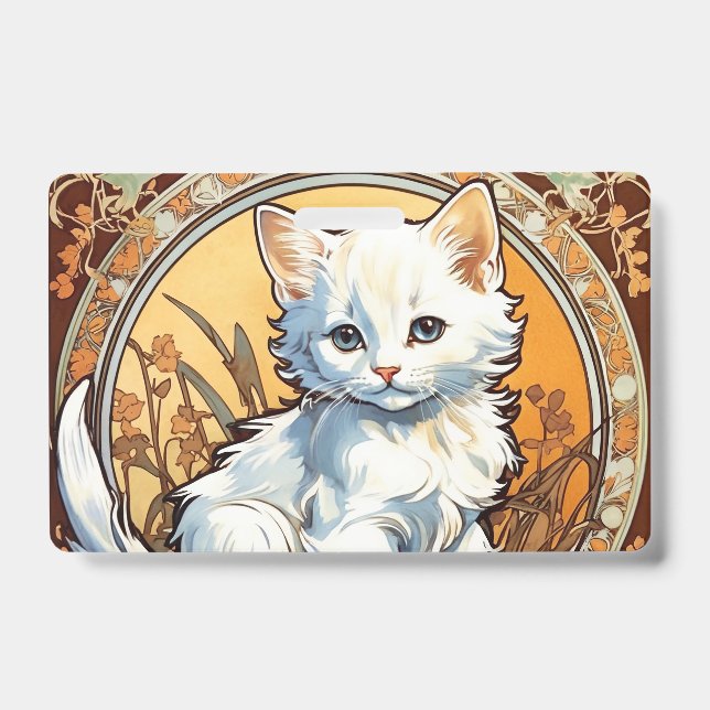 Alphonse Mucha Style Cat Badge (Front)
