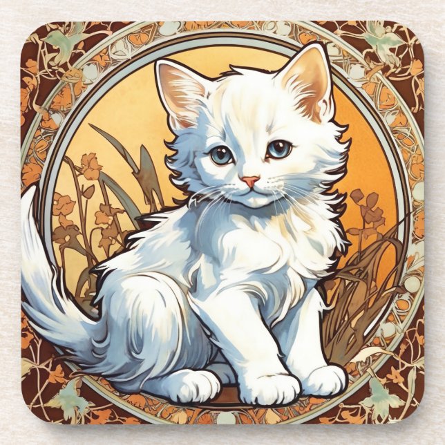 Alphonse Mucha Style Cat Coaster (Front)