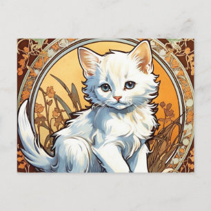 Alphonse Mucha Style Cat Holiday Postcard