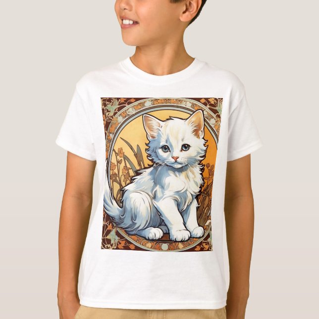 Alphonse Mucha Style Cat T-Shirt (Front)