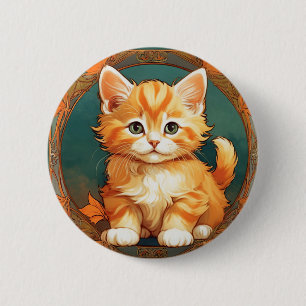 Alphonse Mucha Style Orange Cat 2 Inch Round Button