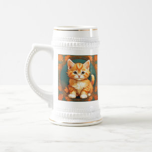 Alphonse Mucha Style Orange Cat Beer Stein