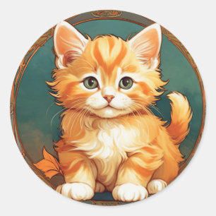 Alphonse Mucha Style Orange Cat Classic Round Sticker