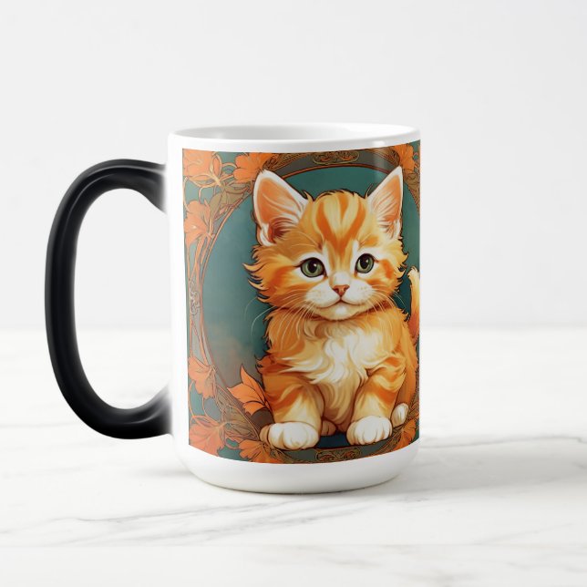 Alphonse Mucha Style Orange Cat Magic Mug (Left)