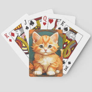 Alphonse Mucha Style Orange Cat Playing Cards