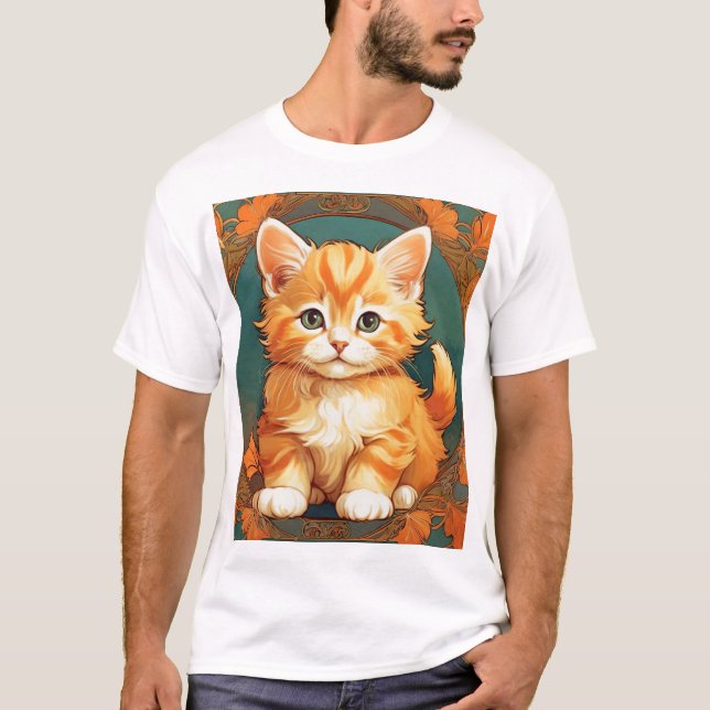 Alphonse Mucha Style Orange Cat T-Shirt (Front)