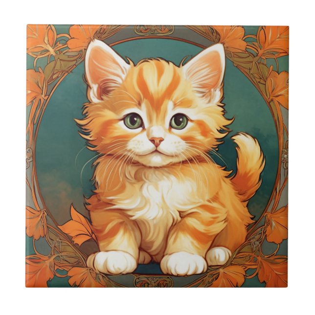 Alphonse Mucha Style Orange Cat Tile (Front)