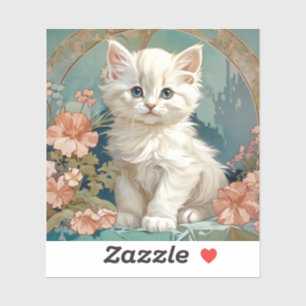 Alphonse Mucha Style White Cat