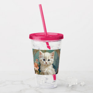 Alphonse Mucha Style White Cat Acrylic Tumbler