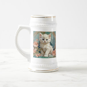 Alphonse Mucha Style White Cat Beer Stein