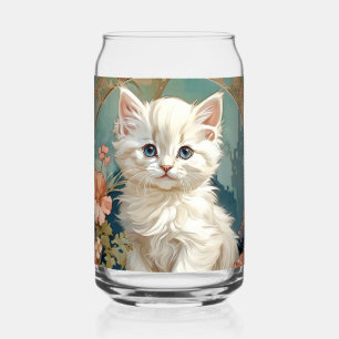 Alphonse Mucha Style White Cat Can Glass