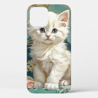 Alphonse Mucha Style White Cat