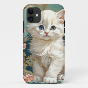 Alphonse Mucha Style White Cat iPhone 11 Case