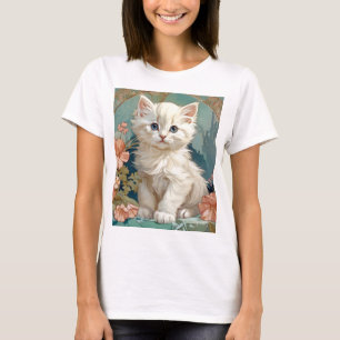 Alphonse Mucha Style White Cat T-Shirt