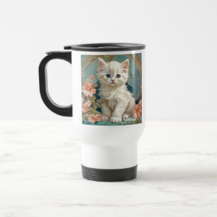 Alphonse Mucha Style White Cat Travel Mug